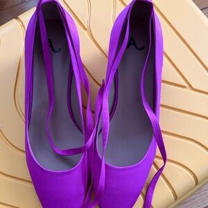 Alexa Chung Satin Fuchsia Ballet Pumps with Ankle Tie